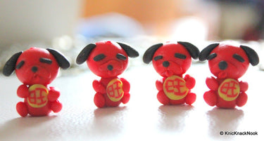 4 x Polymer Fimo Clay Cute Red Dog Beads